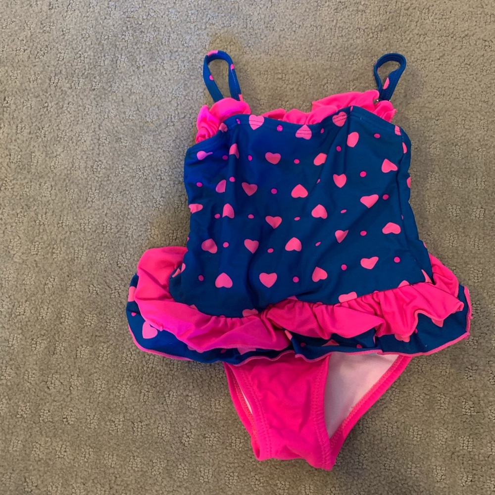 2t pink and blue ruffle one piece swimsuit